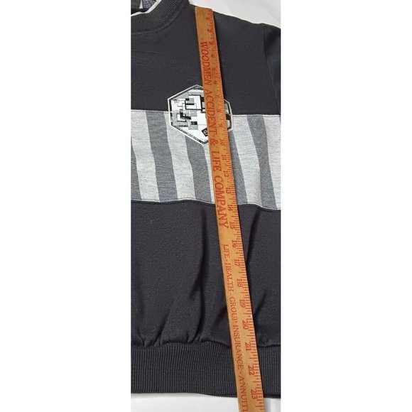 Vintage 80s Sasson Unisex Medium Sweatshirt Crew Neck Black Gray Stripe Retro - Picture 8 of 13